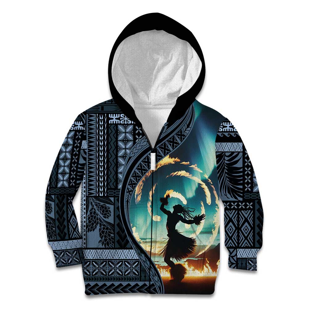 Samoan Siapo Motif and Siva Afi Dance Kid Hoodie LT03 Zip Hoodie Blue - Polynesian Pride