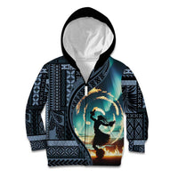Samoan Siapo Motif and Siva Afi Dance Kid Hoodie LT03 Zip Hoodie Blue - Polynesian Pride
