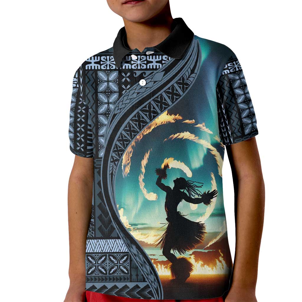 Samoan Siapo Motif and Siva Afi Dance Kid Polo Shirt LT03 Kid Blue - Polynesian Pride