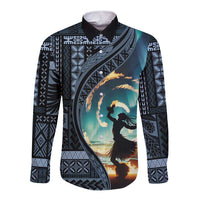 Samoan Siapo Motif and Siva Afi Dance Long Sleeve Button Shirt LT03 Unisex Blue - Polynesian Pride