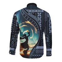Samoan Siapo Motif and Siva Afi Dance Long Sleeve Button Shirt LT03 - Polynesian Pride