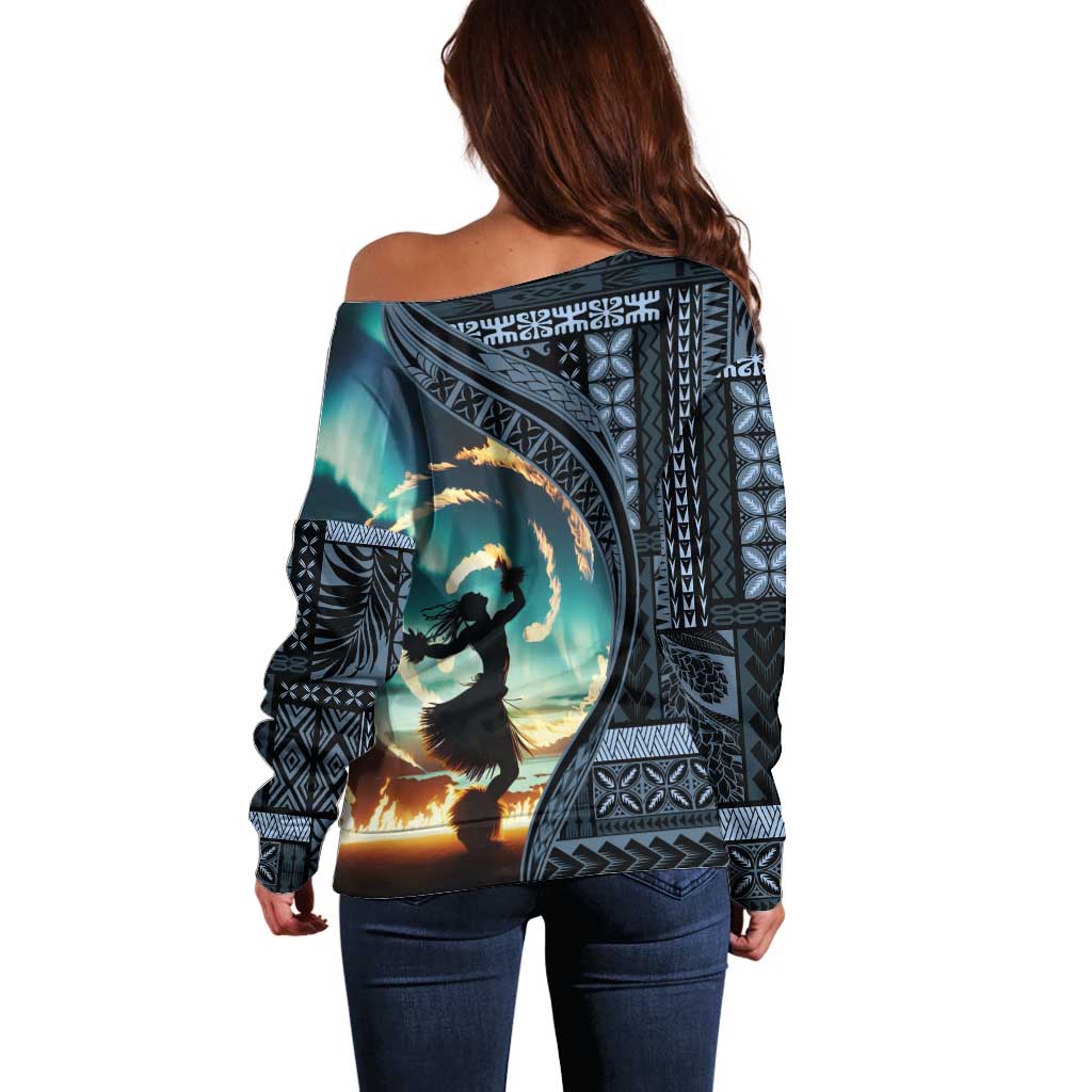 Samoan Siapo Motif and Siva Afi Dance Off Shoulder Sweater LT03 - Polynesian Pride
