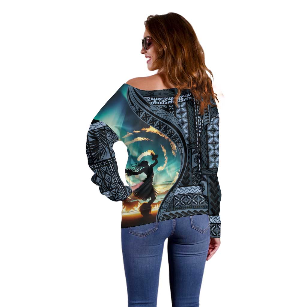 Samoan Siapo Motif and Siva Afi Dance Off Shoulder Sweater LT03 - Polynesian Pride
