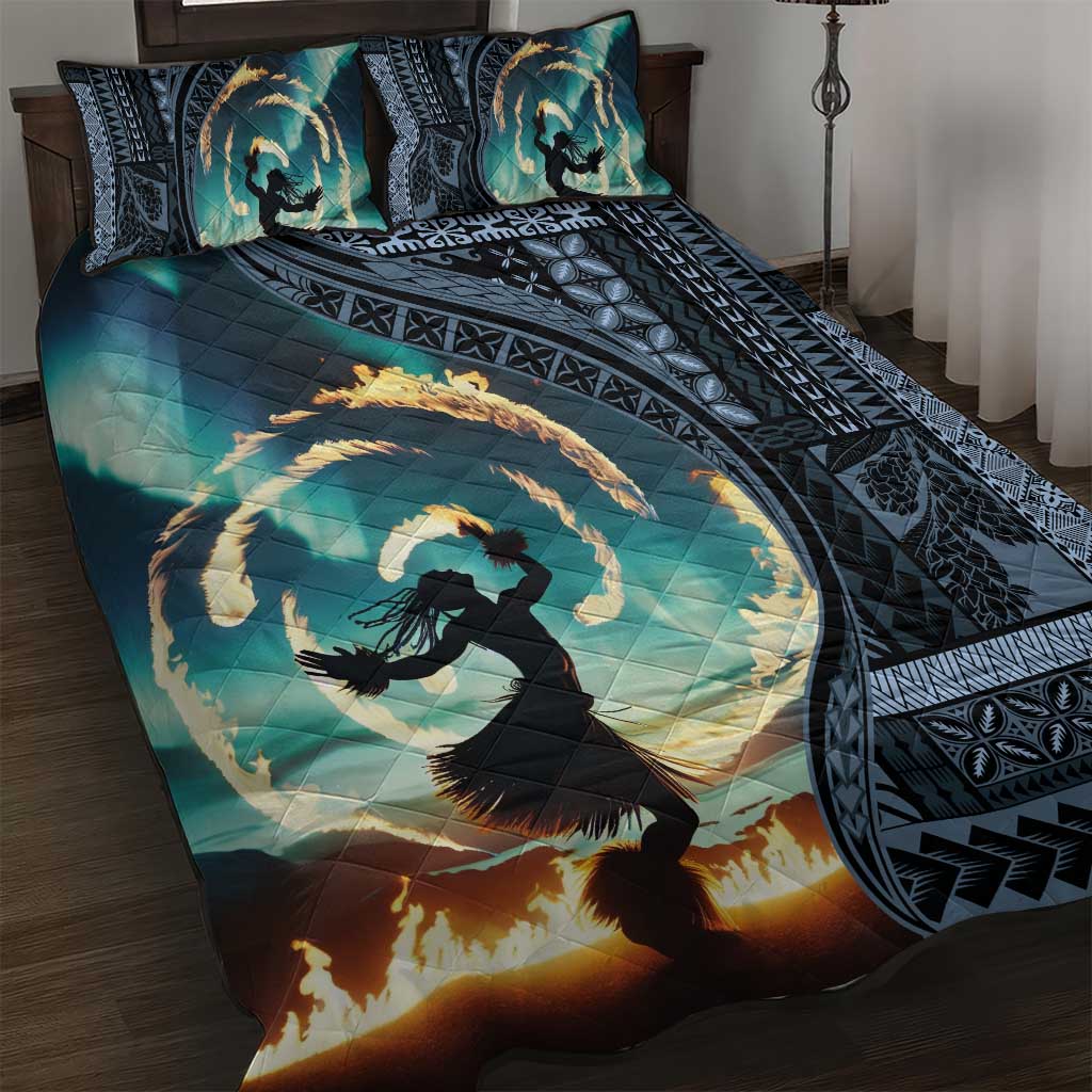 Samoan Siapo Motif and Siva Afi Dance Quilt Bed Set LT03 Blue - Polynesian Pride