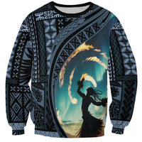 Samoan Siapo Motif and Siva Afi Dance Sweatshirt LT03 Unisex Blue - Polynesian Pride
