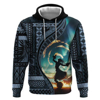 Samoan Siapo Motif and Siva Afi Dance Zip Hoodie LT03 Pullover Hoodie Blue - Polynesian Pride