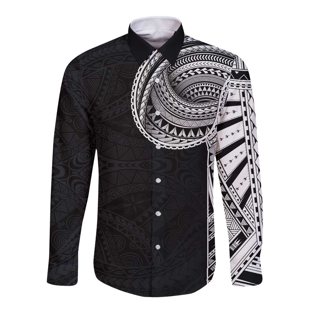 Samoan Art Tattoo Polynesian Pattern Long Sleeve Button Shirt LT03 Unisex Black - Polynesian Pride