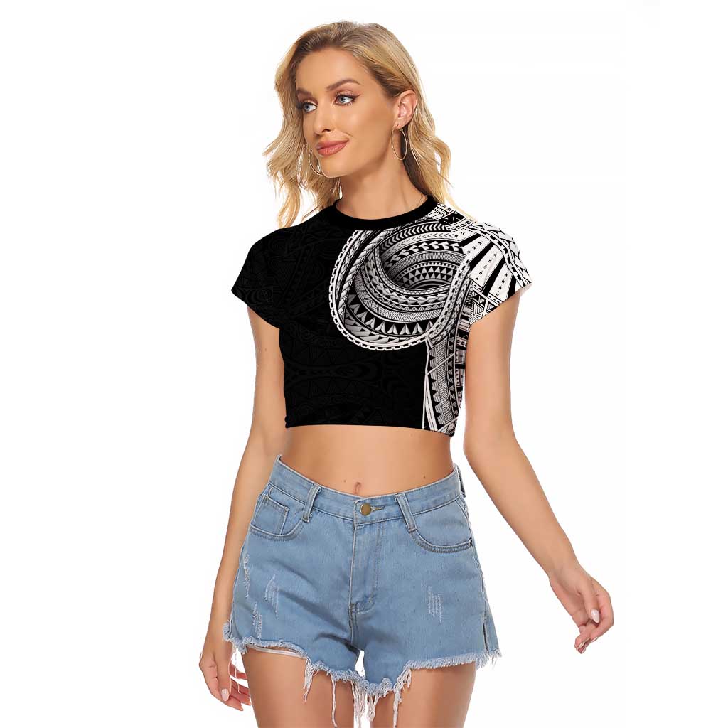 Samoan Art Tattoo Polynesian Pattern Raglan Cropped T Shirt LT03 Female Black - Polynesian Pride