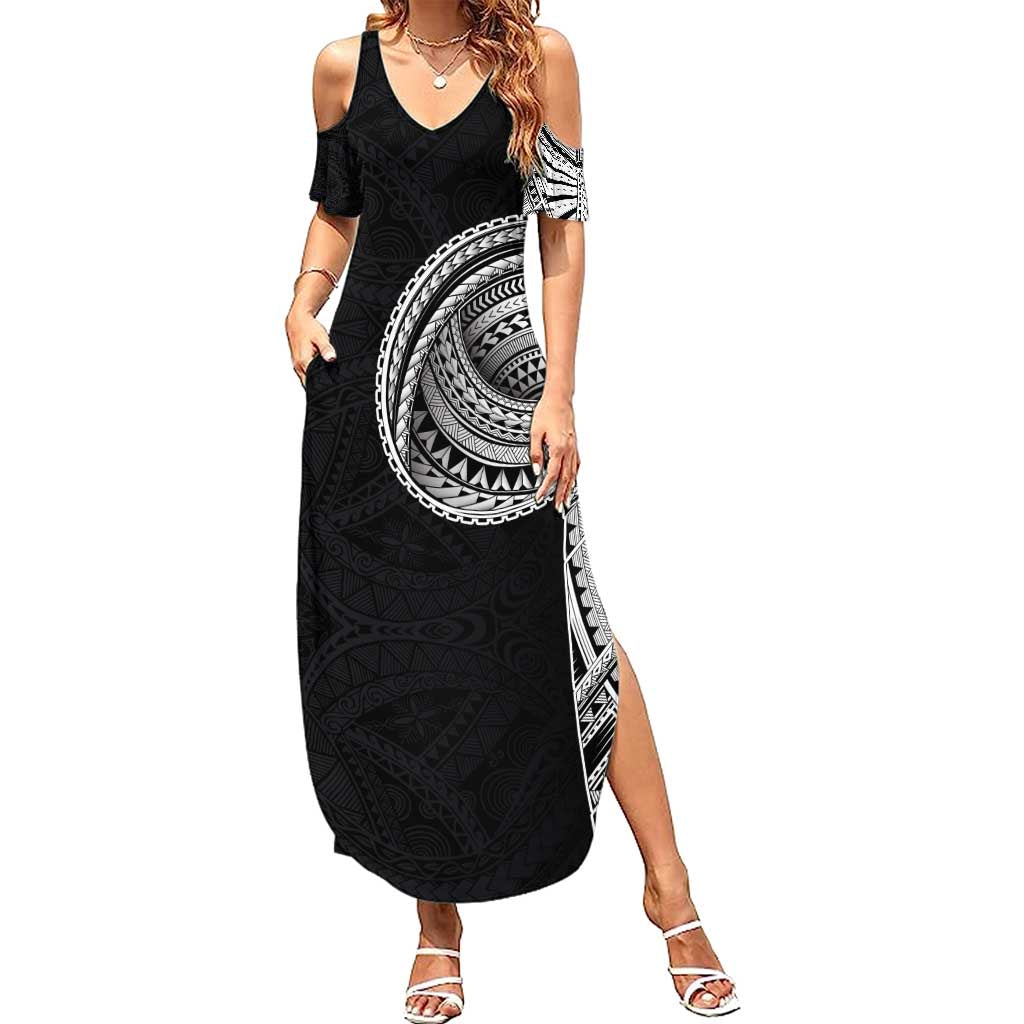Samoan Art Tattoo Polynesian Pattern Summer Maxi Dress LT03 Women Black - Polynesian Pride