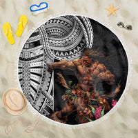 Samoan Warrior Art Tattoo Beach Blanket Polynesian Pattern and Teuila LT03 One Size 150cm Black - Polynesian Pride
