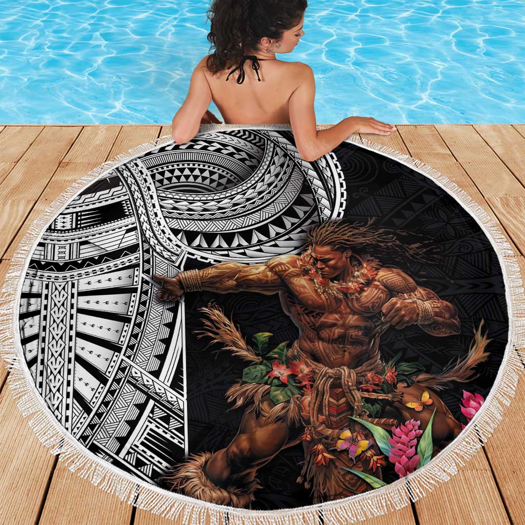 Samoan Warrior Art Tattoo Beach Blanket Polynesian Pattern and Teuila LT03 - Polynesian Pride