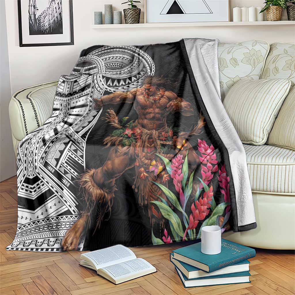 Samoan Warrior Art Tattoo Blanket Polynesian Pattern and Teuila LT03 Black - Polynesian Pride