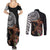 Samoan Warrior Art Tattoo Couples Matching Summer Maxi Dress and Long Sleeve Button Shirt Polynesian Pattern and Teuila