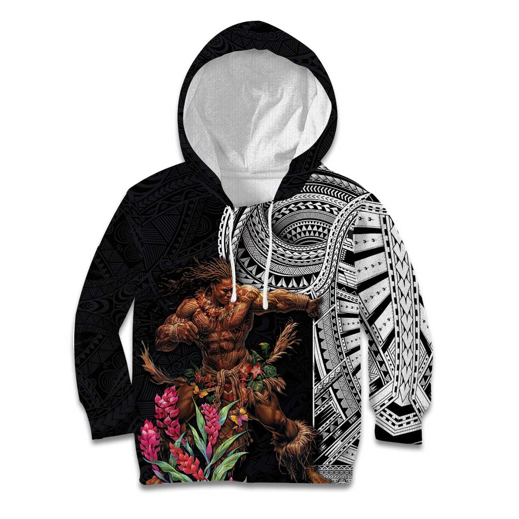 Samoan Warrior Art Tattoo Kid Hoodie Polynesian Pattern and Teuila LT03 Hoodie Black - Polynesian Pride