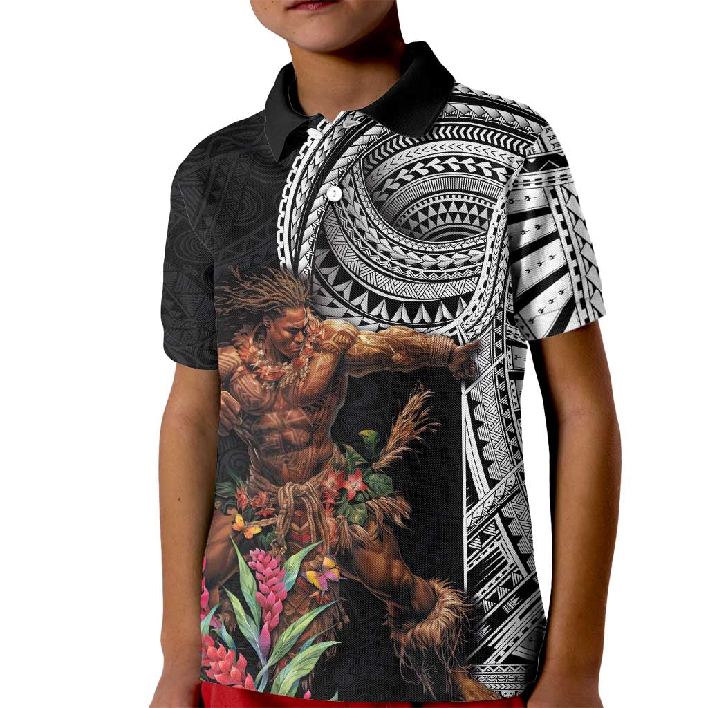 Samoan Warrior Art Tattoo Kid Polo Shirt Polynesian Pattern and Teuila LT03 Kid Black - Polynesian Pride