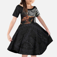 Samoan Warrior Art Tattoo Kid Short Sleeve Dress Polynesian Pattern and Teuila LT03 KID Black - Polynesian Pride