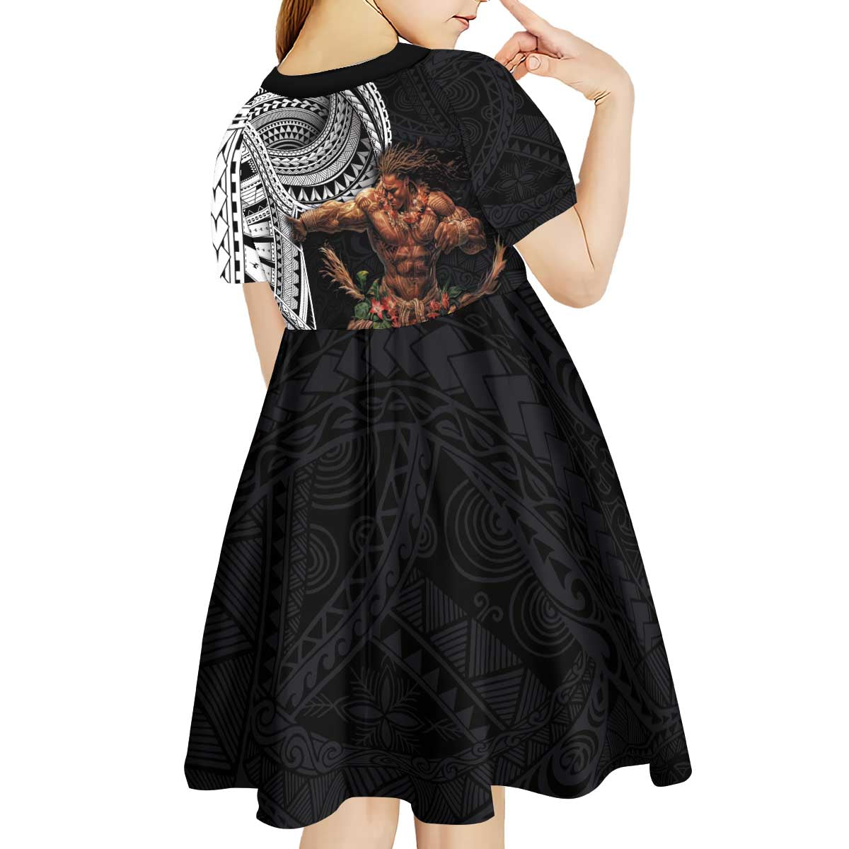 Samoan Warrior Art Tattoo Kid Short Sleeve Dress Polynesian Pattern and Teuila LT03 - Polynesian Pride