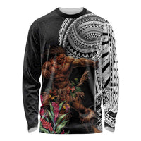Samoan Warrior Art Tattoo Long Sleeve Shirt Polynesian Pattern and Teuila LT03 Unisex Black - Polynesian Pride