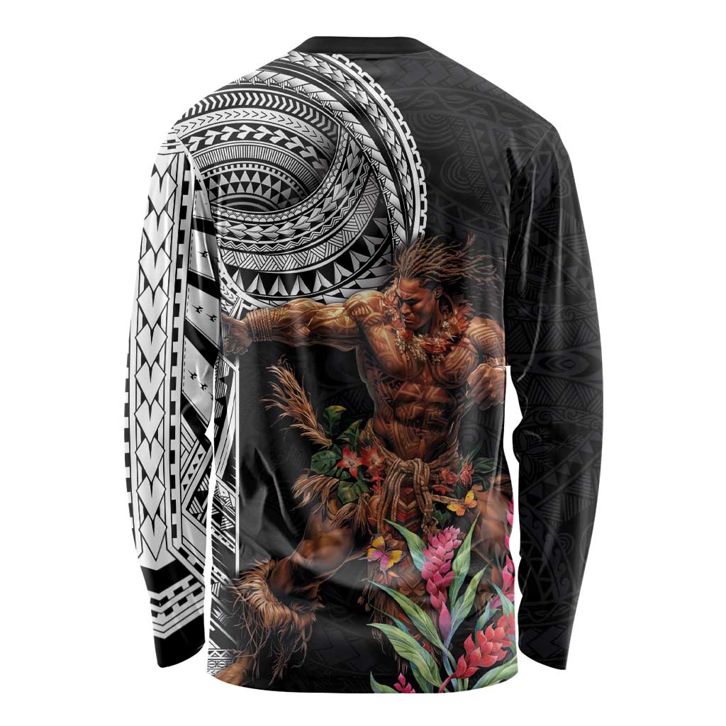 Samoan Warrior Art Tattoo Long Sleeve Shirt Polynesian Pattern and Teuila LT03 - Polynesian Pride