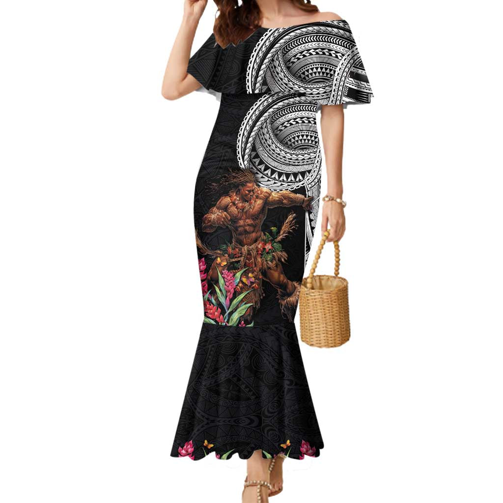Samoan Warrior Art Tattoo Mermaid Dress Polynesian Pattern and Teuila LT03 Women Black - Polynesian Pride
