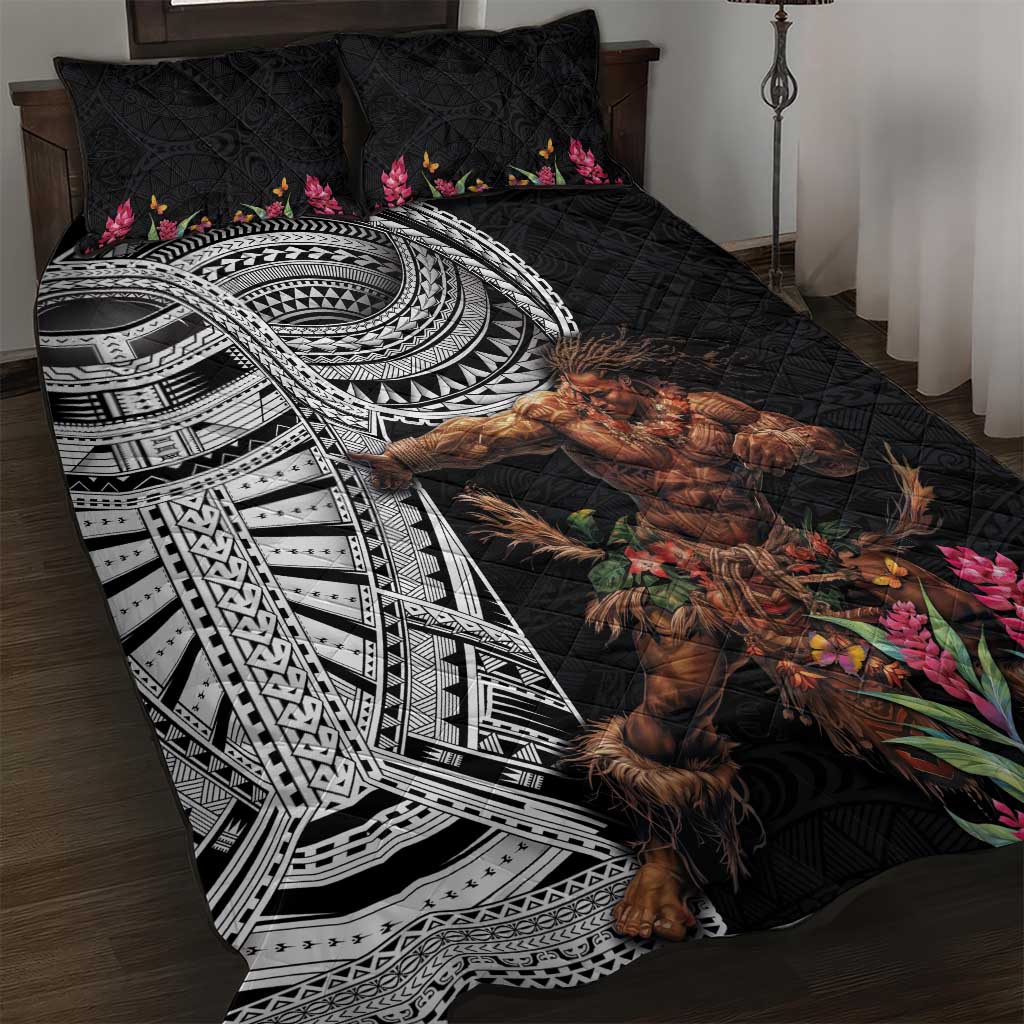 Samoan Warrior Art Tattoo Quilt Bed Set Polynesian Pattern and Teuila LT03 Black - Polynesian Pride