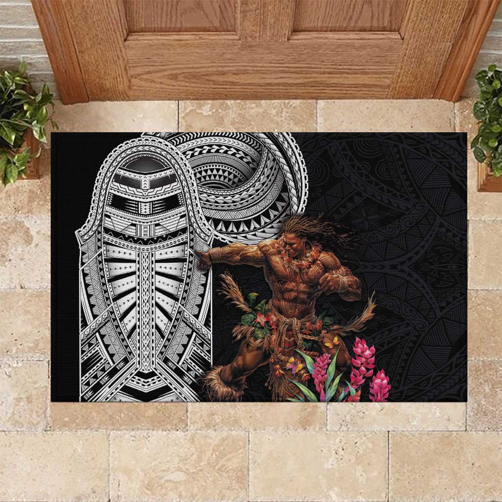 Samoan Warrior Art Tattoo Rubber Doormat Polynesian Pattern and Teuila LT03 Black - Polynesian Pride