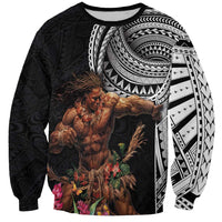 Samoan Warrior Art Tattoo Sweatshirt Polynesian Pattern and Teuila LT03 Unisex Black - Polynesian Pride