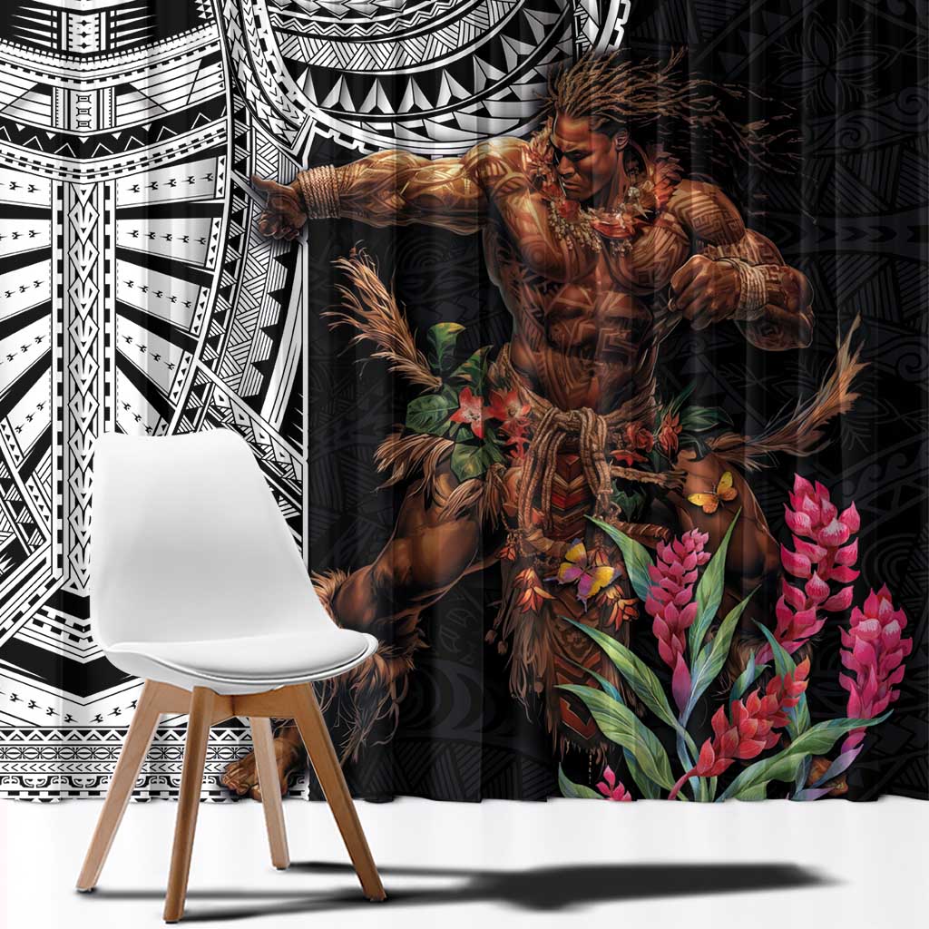 Samoan Warrior Art Tattoo Window Curtain Polynesian Pattern and Teuila LT03 - Polynesian Pride