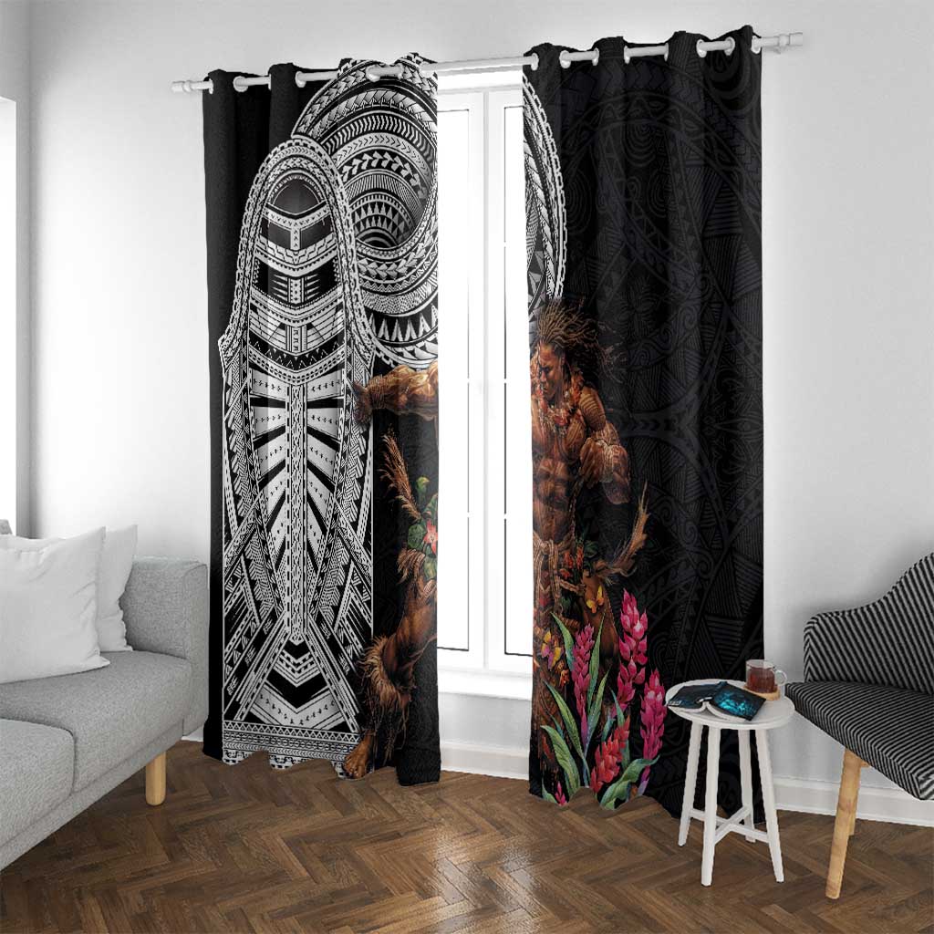 Samoan Warrior Art Tattoo Window Curtain Polynesian Pattern and Teuila LT03 With Grommets Black - Polynesian Pride