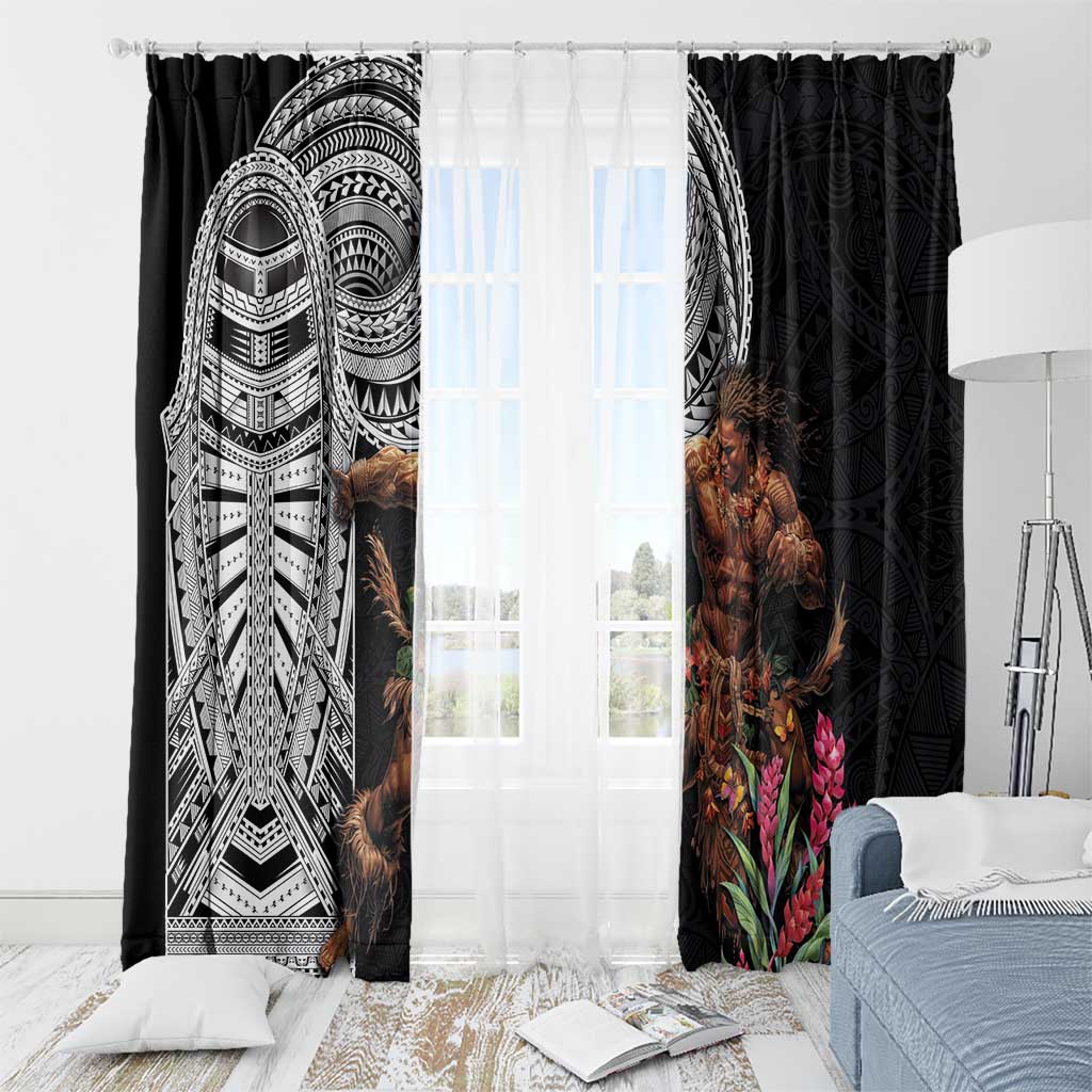 Samoan Warrior Art Tattoo Window Curtain Polynesian Pattern and Teuila LT03 - Polynesian Pride