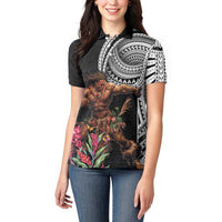 Samoan Warrior Art Tattoo Women Polo Shirt Polynesian Pattern and Teuila LT03 - Polynesian Pride