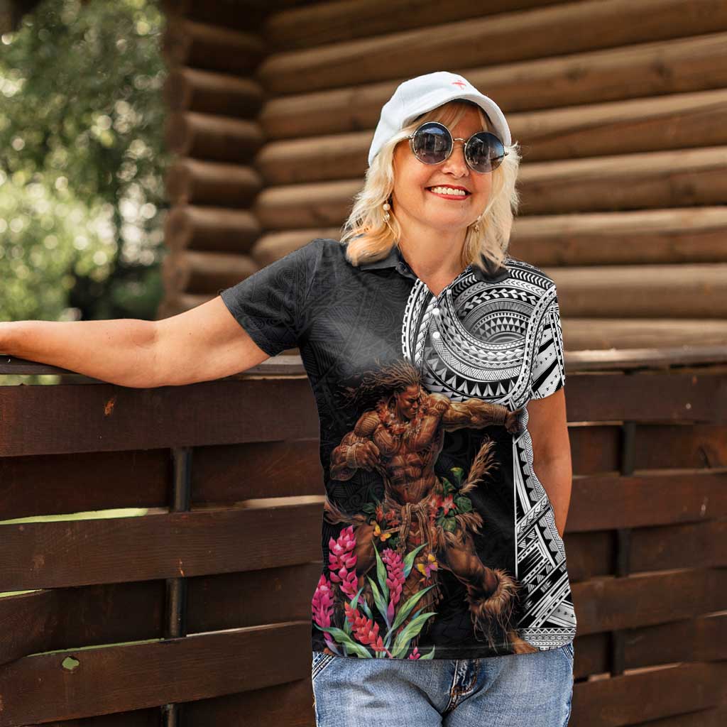 Samoan Warrior Art Tattoo Women Polo Shirt Polynesian Pattern and Teuila LT03 - Polynesian Pride