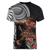 Samoan Warrior Art Tattoo Women V-Neck T-Shirt Polynesian Pattern and Teuila LT03 - Polynesian Pride