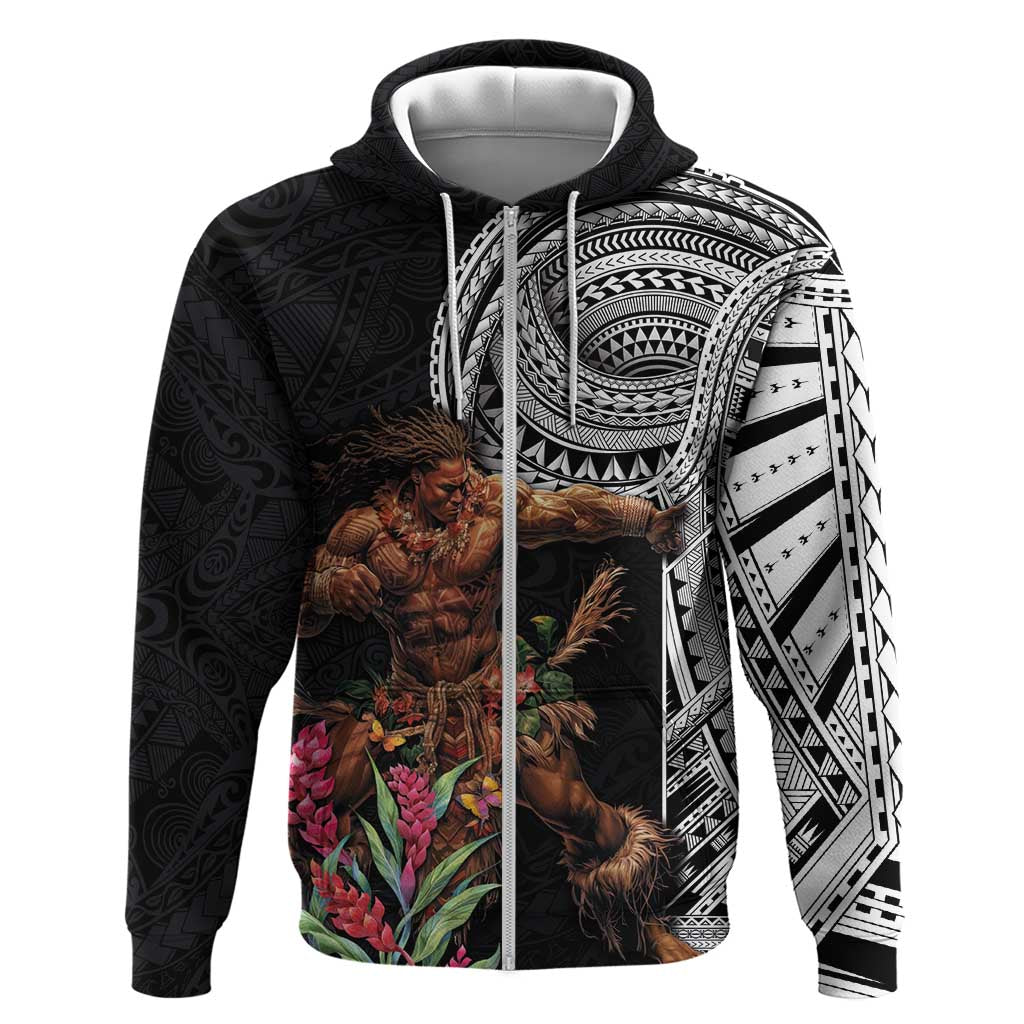 Samoan Warrior Art Tattoo Zip Hoodie Polynesian Pattern and Teuila LT03 Zip Hoodie Black - Polynesian Pride