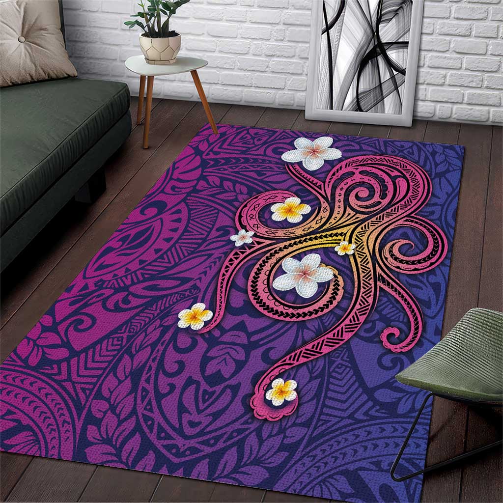 Hawaiian Octopus Tattoo and Frangipani Area Rug LT03 Purple - Polynesian Pride