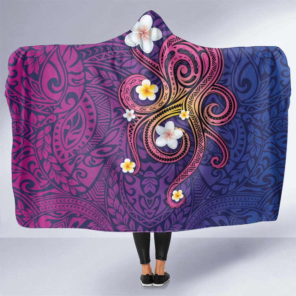 Hawaiian Octopus Tattoo and Frangipani Hooded Blanket LT03 One Size Purple - Polynesian Pride