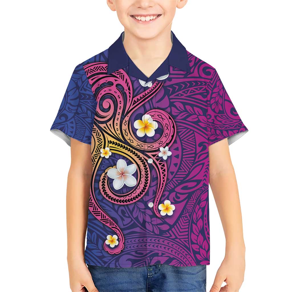 Hawaiian Octopus Tattoo and Frangipani Kid Hawaiian Shirt LT03 Kid Purple - Polynesian Pride