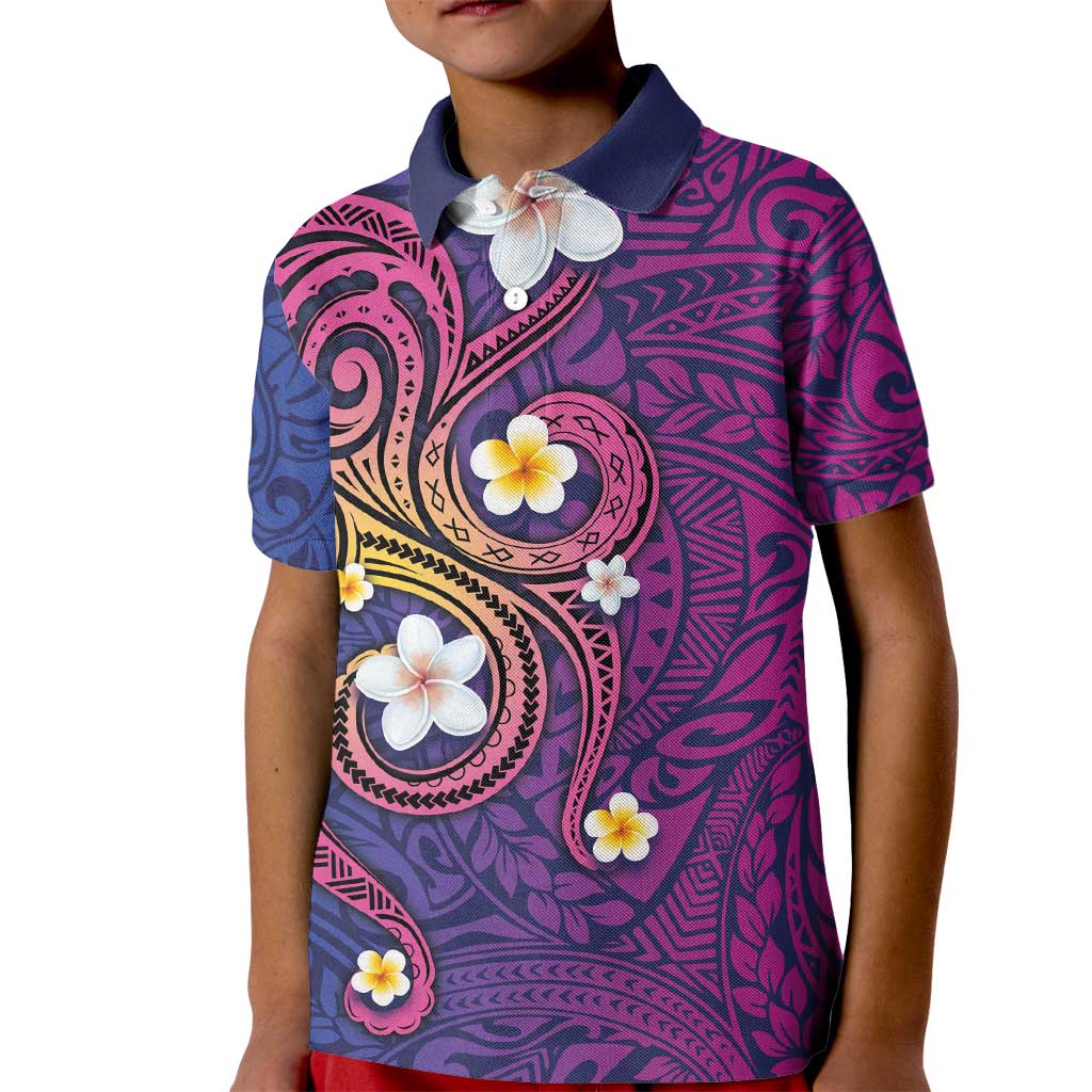 Hawaiian Octopus Tattoo and Frangipani Kid Polo Shirt LT03 Kid Purple - Polynesian Pride