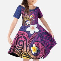 Hawaiian Octopus Tattoo and Frangipani Kid Short Sleeve Dress LT03 KID Purple - Polynesian Pride