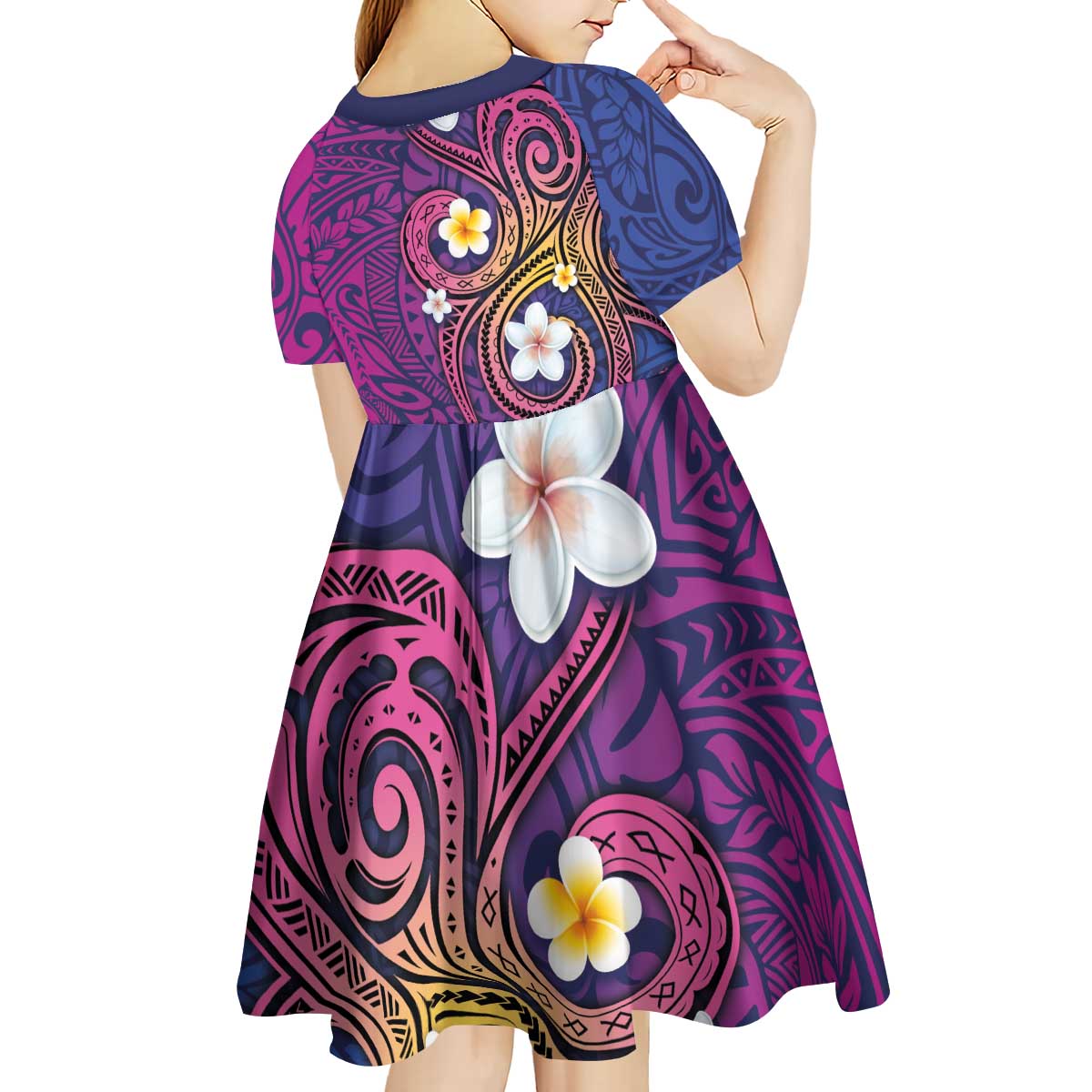 Hawaiian Octopus Tattoo and Frangipani Kid Short Sleeve Dress LT03 - Polynesian Pride