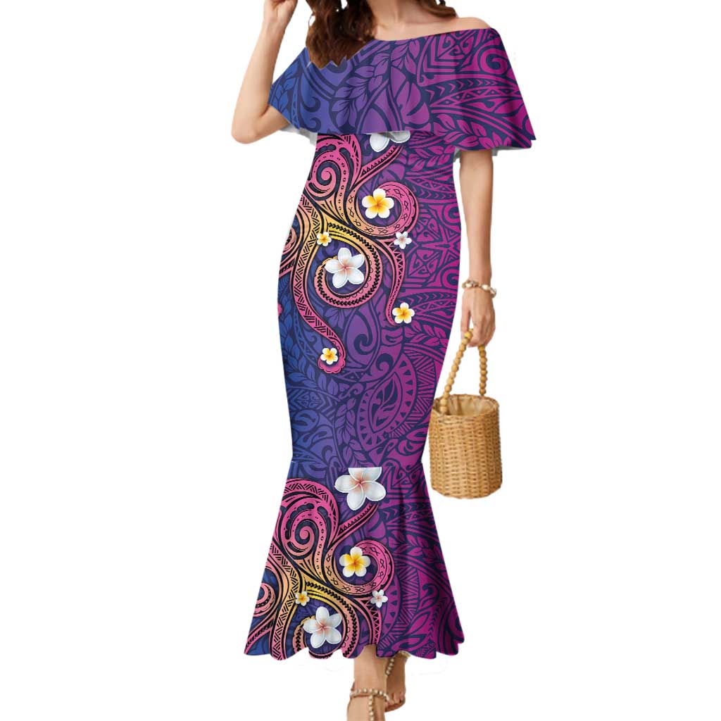 Hawaiian Octopus Tattoo and Frangipani Mermaid Dress LT03 Women Purple - Polynesian Pride