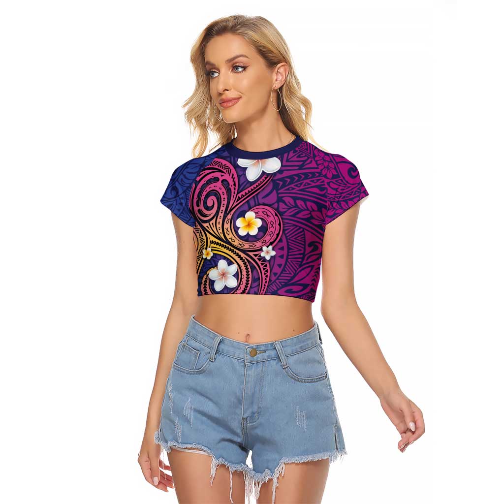 Hawaiian Octopus Tattoo and Frangipani Raglan Cropped T Shirt LT03 Female Purple - Polynesian Pride