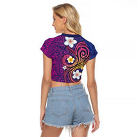 Hawaiian Octopus Tattoo and Frangipani Raglan Cropped T Shirt LT03 - Polynesian Pride