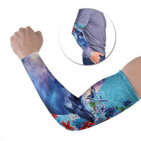 Hawaii Aloha Whales Arm Sleeves Hibiscus and Whales with Polynesian Pattern LT03 Set of 2 Blue - Polynesian Pride
