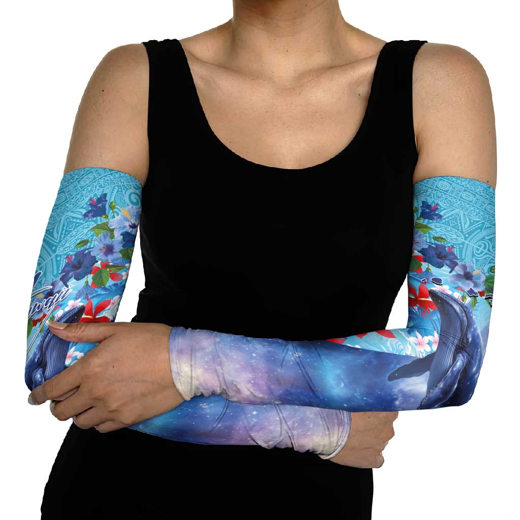 Hawaii Aloha Whales Arm Sleeves Hibiscus and Whales with Polynesian Pattern LT03 - Polynesian Pride