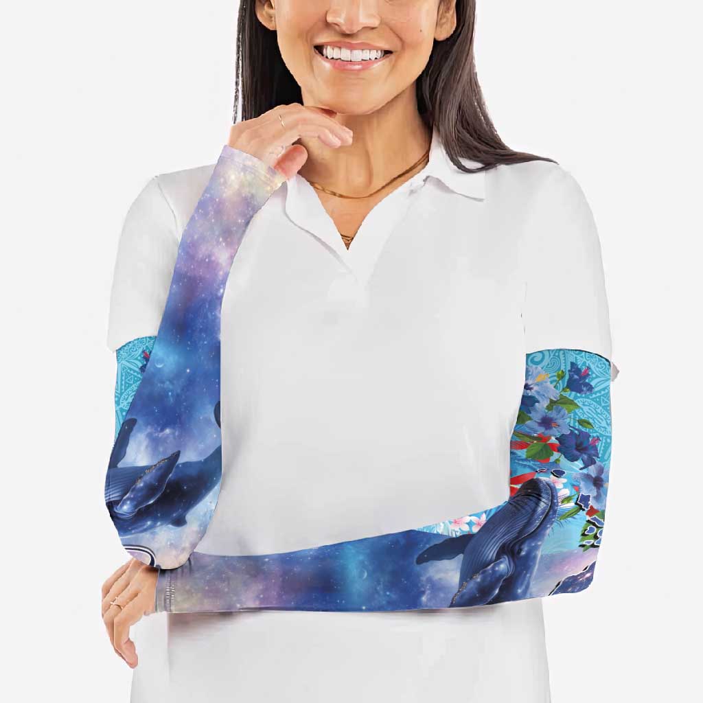 Hawaii Aloha Whales Arm Sleeves Hibiscus and Whales with Polynesian Pattern LT03 - Polynesian Pride