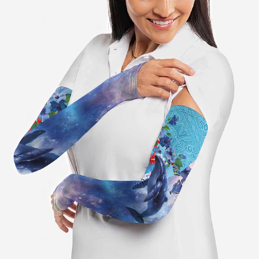 Hawaii Aloha Whales Arm Sleeves Hibiscus and Whales with Polynesian Pattern LT03 - Polynesian Pride