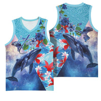 Hawaii Aloha Whales Basketball Jersey Hibiscus and Whales with Polynesian Pattern LT03 - Polynesian Pride