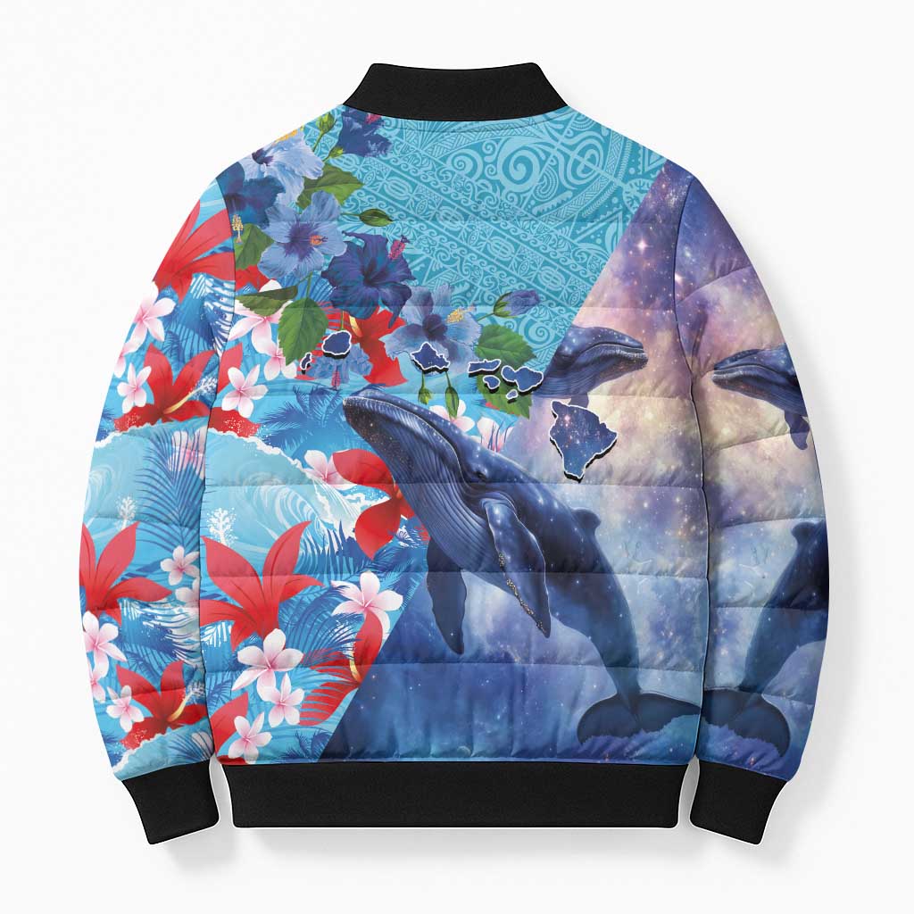 Hawaii Aloha Whales Bomber Puffer Jacket Hibiscus and Whales with Polynesian Pattern LT03 - Polynesian Pride