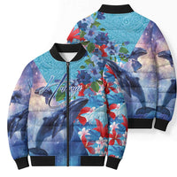 Hawaii Aloha Whales Bomber Puffer Jacket Hibiscus and Whales with Polynesian Pattern LT03 - Polynesian Pride